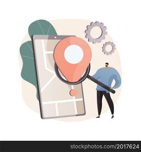 Mobile tracking soft abstract concept vector illustration. Monitoring software, navigation mobile app, gps tracking application, anti-theft soft, kids parental control, spy tool abstract metaphor.. Mobile tracking soft abstract concept vector illustration.