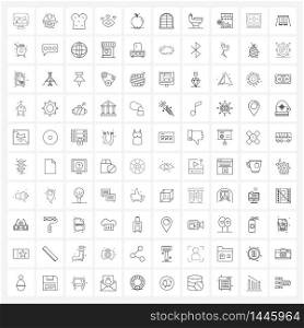 Mobile UI Line Icon Set of 100 Modern Pictograms of apple, valentine, gear, love, restaurant Vector Illustration