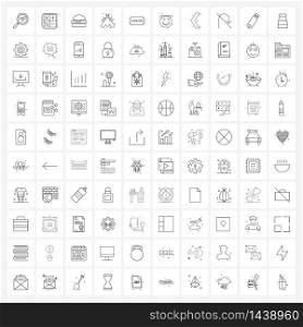 Mobile UI Line Icon Set of 100 Modern Pictograms of hair, housefly, burger, house fly, animal Vector Illustration