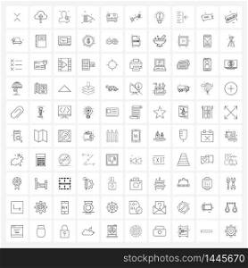 Mobile UI Line Icon Set of 100 Modern Pictograms of money, credit card, avatar, button, play Vector Illustration