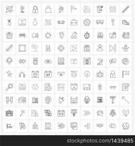 Mobile UI Line Icon Set of 100 Modern Pictograms of painting, paint, lock, handbag, shopping Vector Illustration