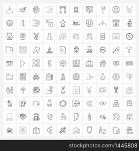 Mobile UI Line Icon Set of 100 Modern Pictograms of tower, office, printer, marketing, chart Vector Illustration