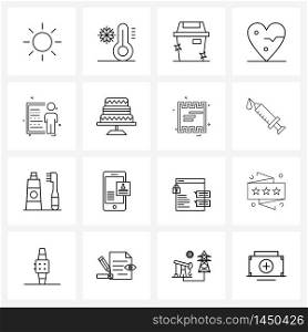 Mobile UI Line Icon Set of 16 Modern Pictograms of avatar, heart, bin, health, condition Vector Illustration
