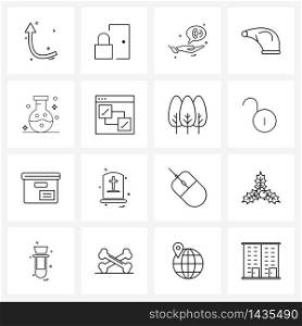 Mobile UI Line Icon Set of 16 Modern Pictograms of Christmas, cap, lock, Santa clause cap, call Vector Illustration