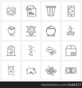 Mobile UI Line Icon Set of 16 Modern Pictograms of jewel, necklace, dustbin, video, phone Vector Illustration