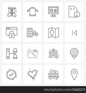 Mobile UI Line Icon Set of 16 Modern Pictograms of memory, card, dress, alert, chart Vector Illustration