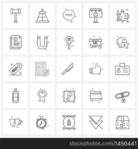 Mobile UI Line Icon Set of 25 Modern Pictograms of call, like, chat, advertisement, board Vector Illustration