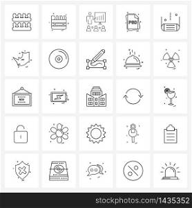 Mobile UI Line Icon Set of 25 Modern Pictograms of camping, psd, web, files, file type Vector Illustration