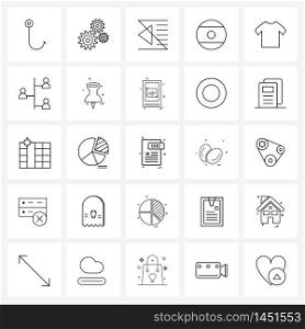 Mobile UI Line Icon Set of 25 Modern Pictograms of cloths, t shirt, format, pool ball, billiard ball Vector Illustration