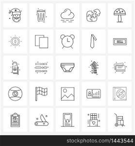 Mobile UI Line Icon Set of 25 Modern Pictograms of eat, food, warm, amanita, game Vector Illustration
