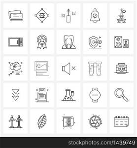 Mobile UI Line Icon Set of 25 Modern Pictograms of Eiffel, clock, makeup, time, ball Vector Illustration