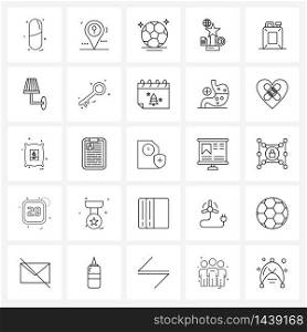 Mobile UI Line Icon Set of 25 Modern Pictograms of fuel, globe, pin, document, football Vector Illustration