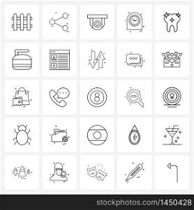 Mobile UI Line Icon Set of 25 Modern Pictograms of hospital, tooth, camera, medical, time Vector Illustration