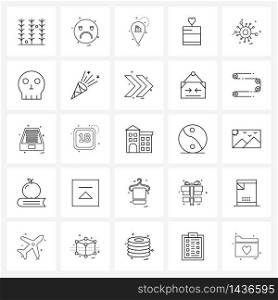 Mobile UI Line Icon Set of 25 Modern Pictograms of networking, network, location, romantic, love Vector Illustration