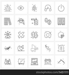 Mobile UI Line Icon Set of 25 Modern Pictograms of on, wife, Christmas, headset, earphone Vector Illustration