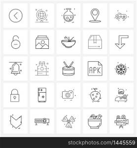 Mobile UI Line Icon Set of 25 Modern Pictograms of remote, travel, chemical, location, camping Vector Illustration