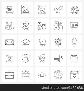 Mobile UI Line Icon Set of 25 Modern Pictograms of site, park, picture, ui, accept Vector Illustration