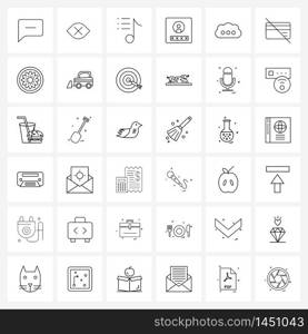 Mobile UI Line Icon Set of 36 Modern Pictograms of communication, chat, mic, messages, password Vector Illustration