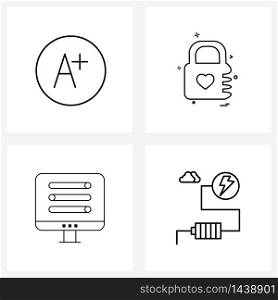Mobile UI Line Icon Set of 4 Modern Pictograms of a, control, school, password, industrial Vector Illustration