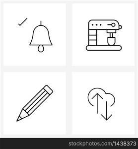Mobile UI Line Icon Set of 4 Modern Pictograms of alarm, pencil, tick, food, business Vector Illustration