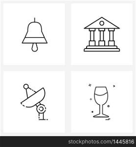 Mobile UI Line Icon Set of 4 Modern Pictograms of alert, network, bank, office, glass Vector Illustration