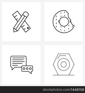 Mobile UI Line Icon Set of 4 Modern Pictograms of and, chat, pencils, cookie, development Vector Illustration