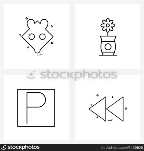 Mobile UI Line Icon Set of 4 Modern Pictograms of animal, parking, rat, plant, symbols Vector Illustration