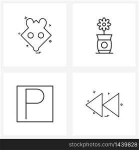 Mobile UI Line Icon Set of 4 Modern Pictograms of animal, parking, rat, plant, symbols Vector Illustration