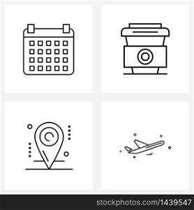 Mobile UI Line Icon Set of 4 Modern Pictograms of appointment, location, support, jus, map marker Vector Illustration