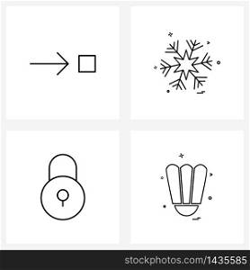 Mobile UI Line Icon Set of 4 Modern Pictograms of arrow; locked; Christmas; snowflakes; game Vector Illustration