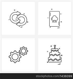 Mobile UI Line Icon Set of 4 Modern Pictograms of arrow; setting; arrow; card game; cake Vector Illustration
