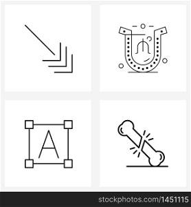 Mobile UI Line Icon Set of 4 Modern Pictograms of arrow, text, down, farming, medical Vector Illustration