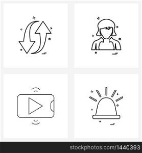 Mobile UI Line Icon Set of 4 Modern Pictograms of arrows, marketing, point, avatar , video Vector Illustration