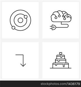 Mobile UI Line Icon Set of 4 Modern Pictograms of astronomy; direction; science; brain; cake Vector Illustration