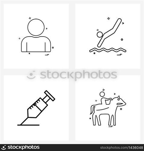 Mobile UI Line Icon Set of 4 Modern Pictograms of avatar; medical; swimming; sports; horse Vector Illustration