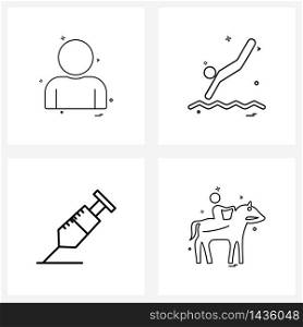 Mobile UI Line Icon Set of 4 Modern Pictograms of avatar; medical; swimming; sports; horse Vector Illustration