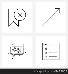 Mobile UI Line Icon Set of 4 Modern Pictograms of badge, sms, cross, right, web Vector Illustration
