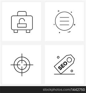 Mobile UI Line Icon Set of 4 Modern Pictograms of bag, business, unlock, main menu, label Vector Illustration