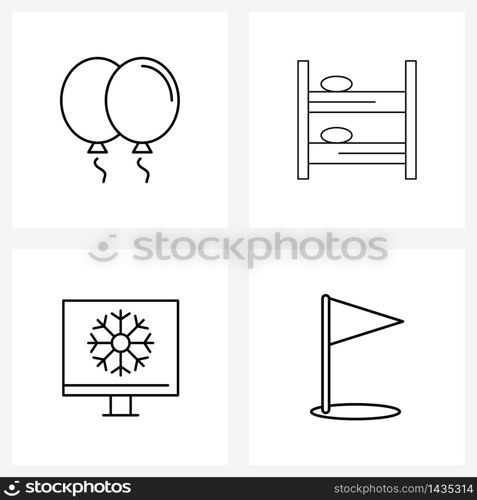 Mobile UI Line Icon Set of 4 Modern Pictograms of balloons, monitor, bed, design, flag Vector Illustration
