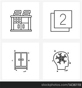 Mobile UI Line Icon Set of 4 Modern Pictograms of book; furniture; interior; filter; cupboard Vector Illustration