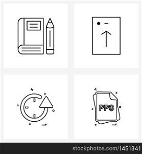 Mobile UI Line Icon Set of 4 Modern Pictograms of book, reset, reading, up, ui Vector Illustration