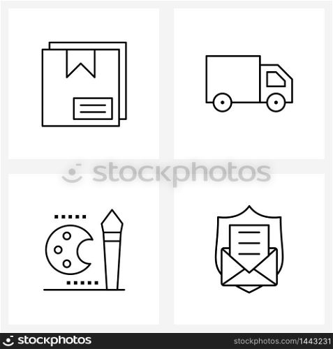 Mobile UI Line Icon Set of 4 Modern Pictograms of box, edit, delivery, shipping, painting Vector Illustration