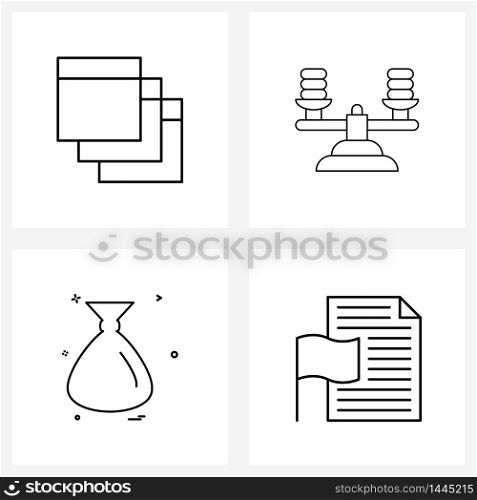 Mobile UI Line Icon Set of 4 Modern Pictograms of browser, pouch , balance, money, document Vector Illustration