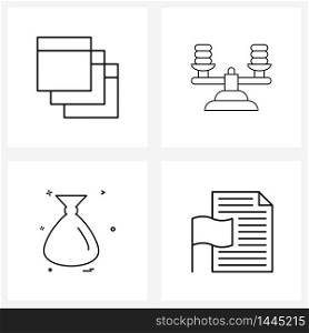 Mobile UI Line Icon Set of 4 Modern Pictograms of browser, pouch , balance, money, document Vector Illustration