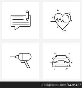 Mobile UI Line Icon Set of 4 Modern Pictograms of bubble, drill, seo, ecg, impact Vector Illustration