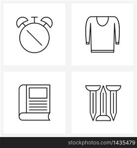 Mobile UI Line Icon Set of 4 Modern Pictograms of business; education; time; cloths; study Vector Illustration