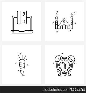 Mobile UI Line Icon Set of 4 Modern Pictograms of business, food, finance, religious, food Vector Illustration