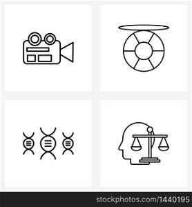Mobile UI Line Icon Set of 4 Modern Pictograms of business, test, video, powder, justice Vector Illustration