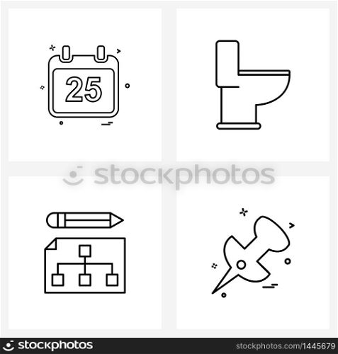 Mobile UI Line Icon Set of 4 Modern Pictograms of calendar, process flow, Christmas, home, pin Vector Illustration