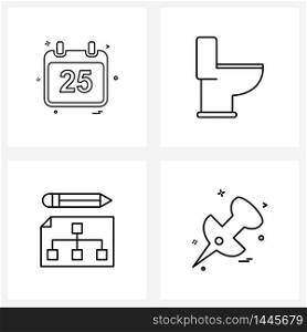 Mobile UI Line Icon Set of 4 Modern Pictograms of calendar, process flow, Christmas, home, pin Vector Illustration